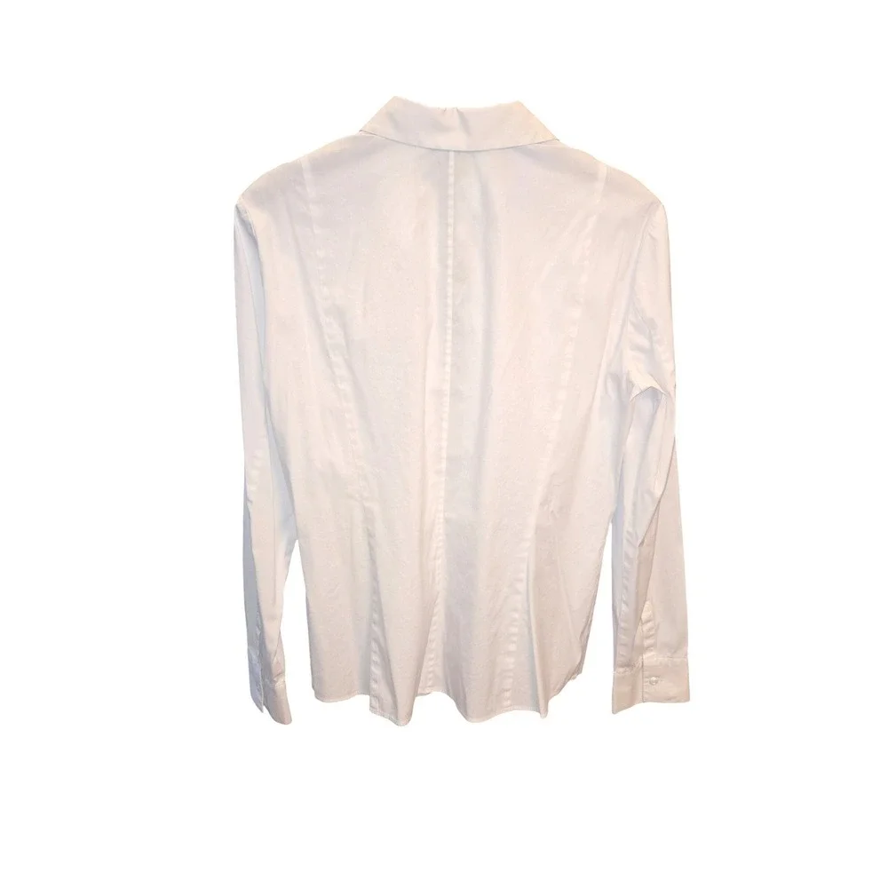 Lafayette 148 Shirt Womens Size 10 White Hidden Button Long Sleeve Cotton Blouse - Picture 5 of 7